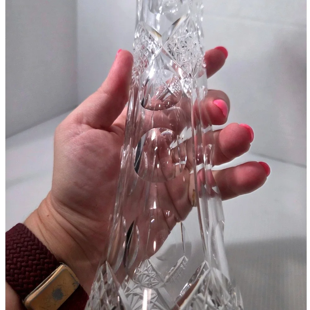 Antique American Brilliant Cut Glass Trumpet Vase Hobstar Punty Sawtooth Rim